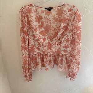 Forever 21 Floral Peplum Blouse - Pink and White
